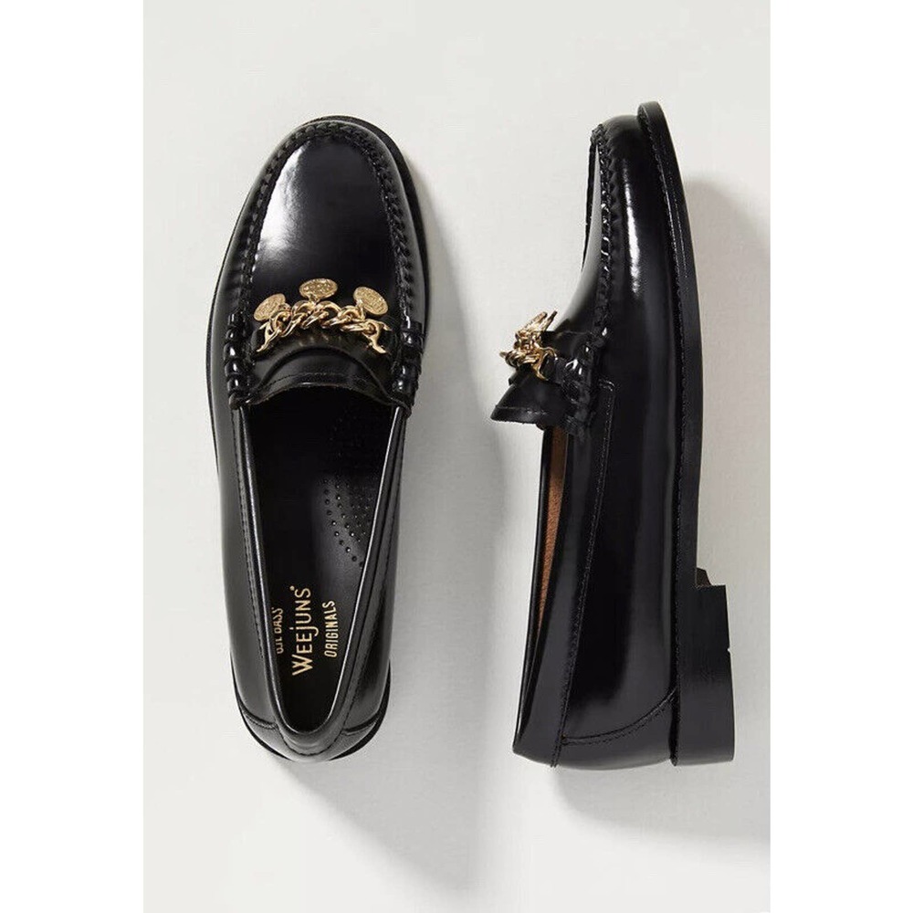 New Anthropologie Bass Charm Penny Laofers Womans Size 8 Medium Black Slip On - Picture 1 of 11